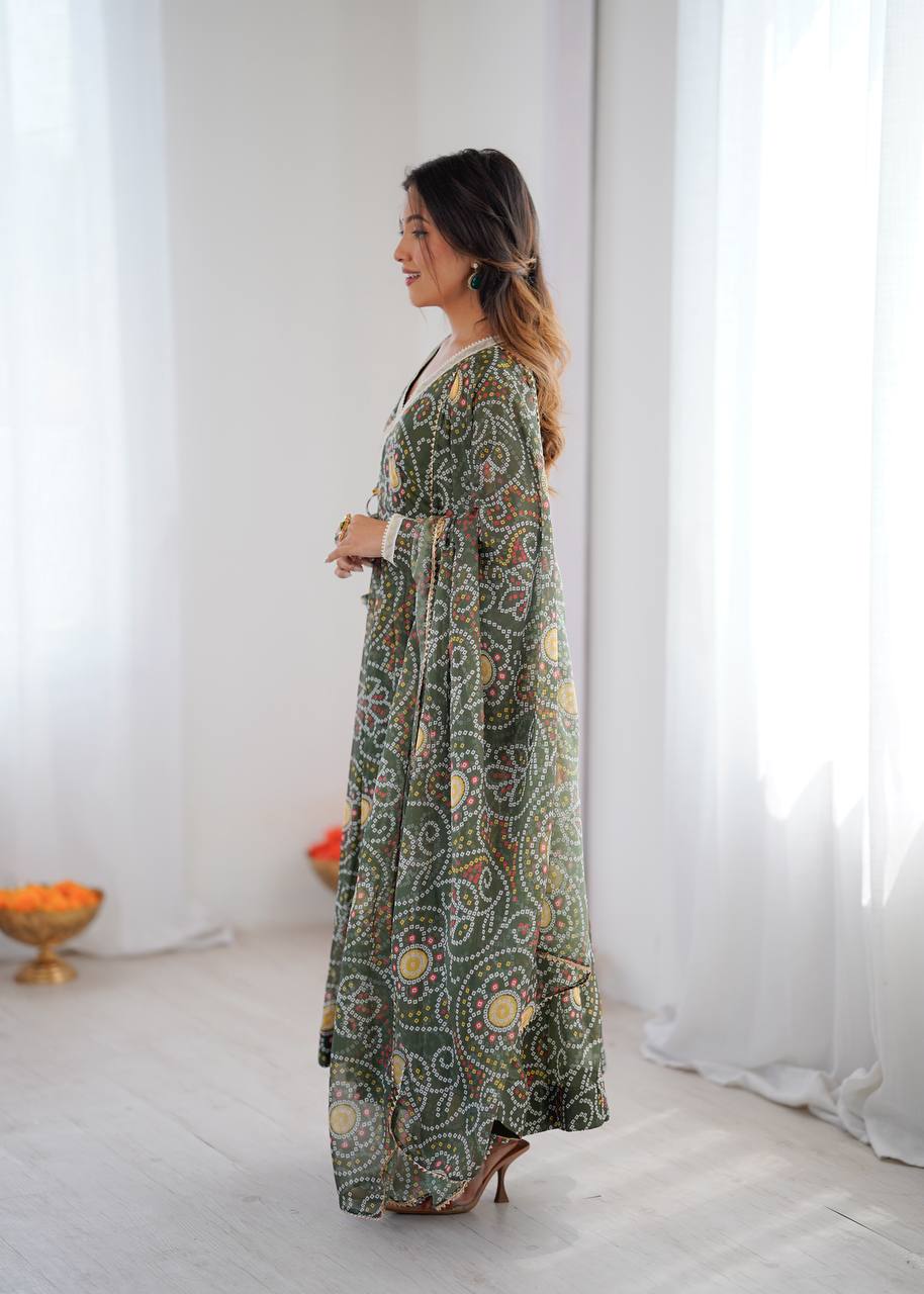 Printed Georgette Gown with Pant and Dupatta