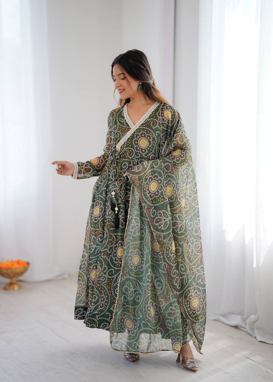 Printed Georgette Gown with Pant and Dupatta