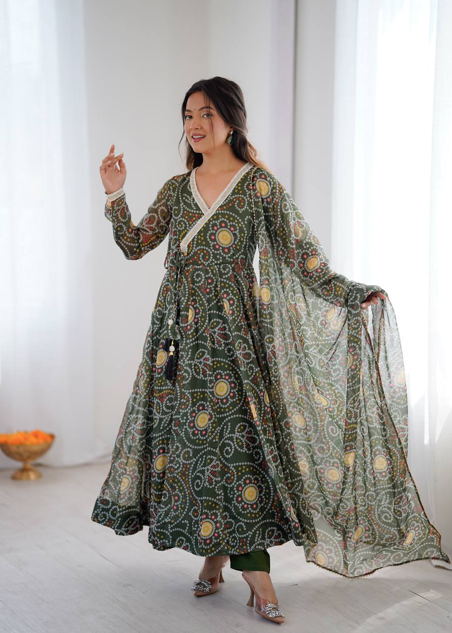 Printed Georgette Gown with Pant and Dupatta