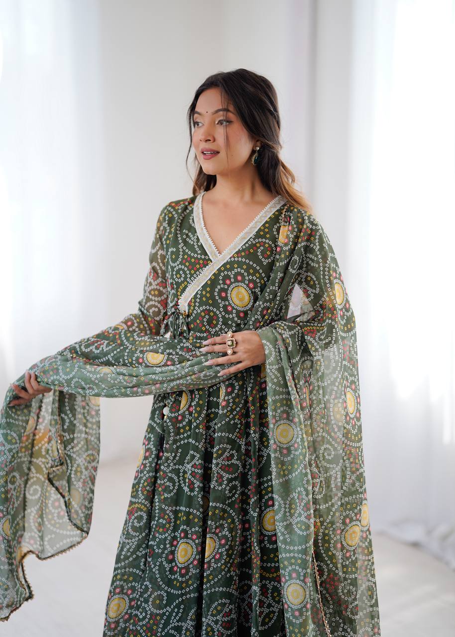 Printed Georgette Gown with Pant and Dupatta