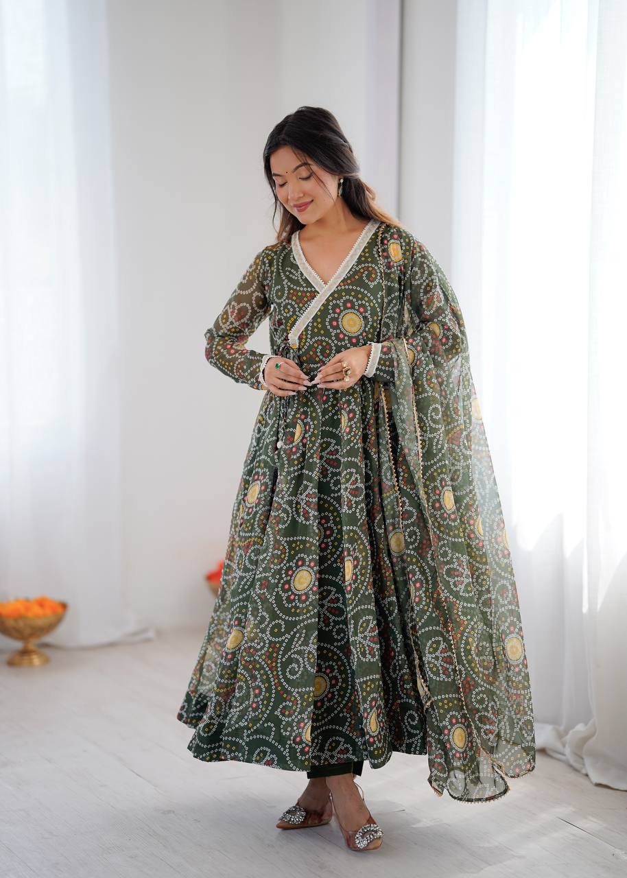 Printed Georgette Gown with Pant and Dupatta