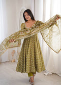 Printed Maslin Gown with Mirror Lace Work and Organza Dupatta