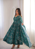 Printed Maslin Gown with Pant and Dupatta