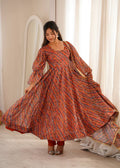 Printed Puff Sleeved Tebi Organza Gown with Pant and Dupatta