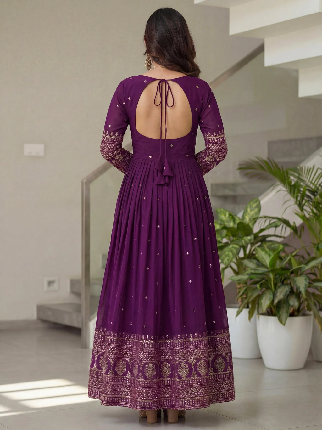 Purple Impressive Embroidered Silk Festive Wear Gown With Dupatta