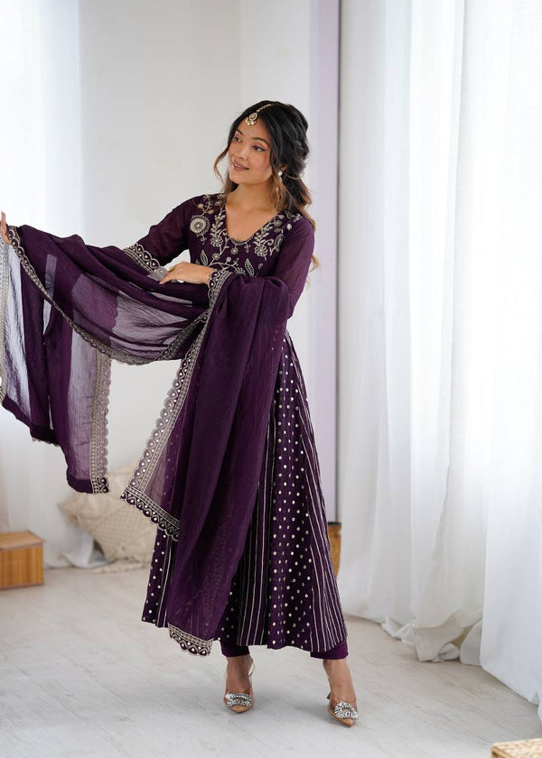 Anarkali Gown with Crunchy Silk and Embroidery