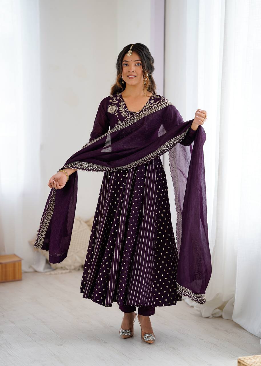 Anarkali Gown with Crunchy Silk and Embroidery