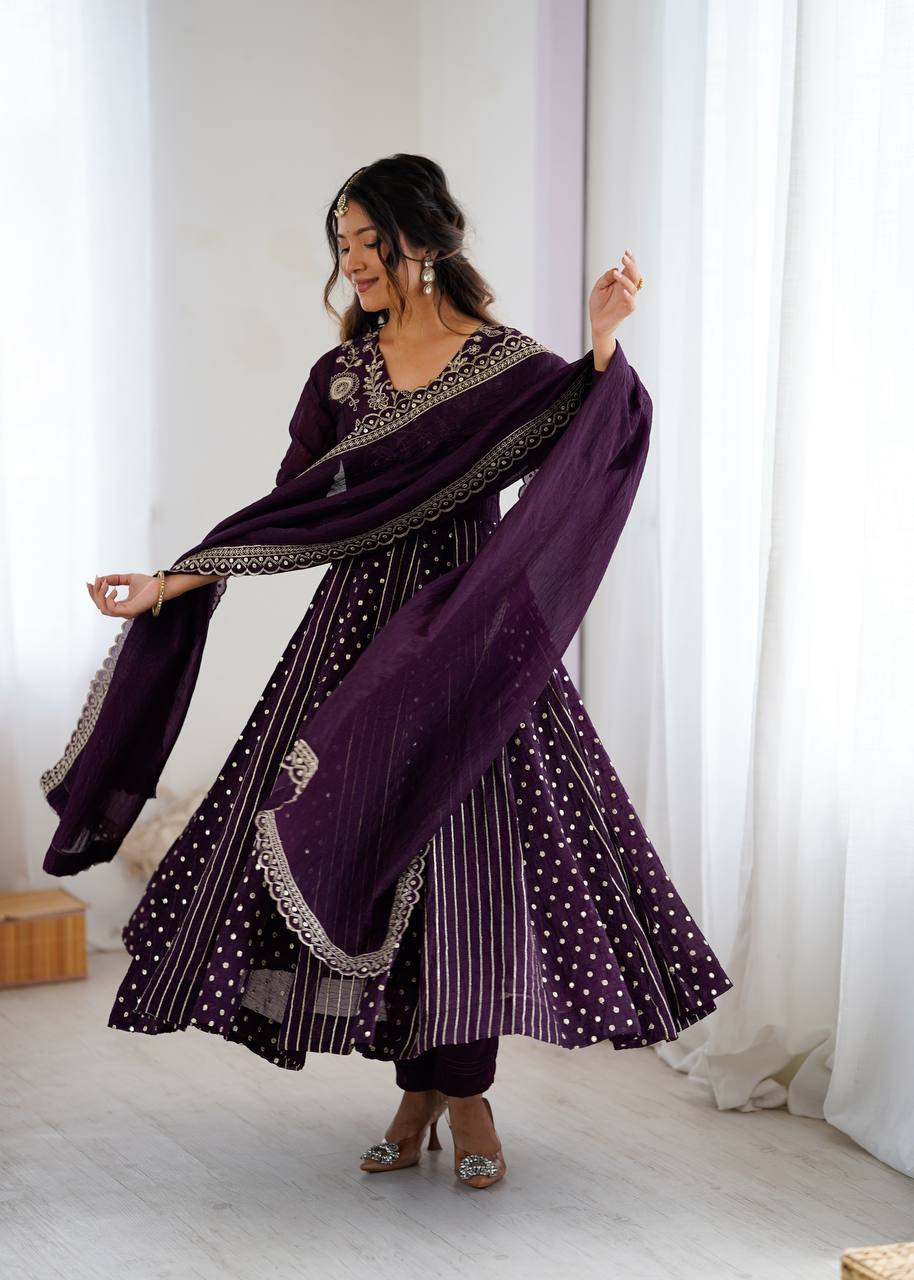 Anarkali Gown with Crunchy Silk and Embroidery