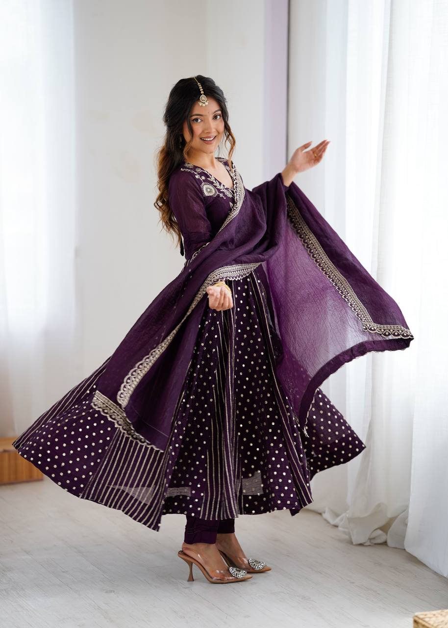 Anarkali Gown with Crunchy Silk and Embroidery