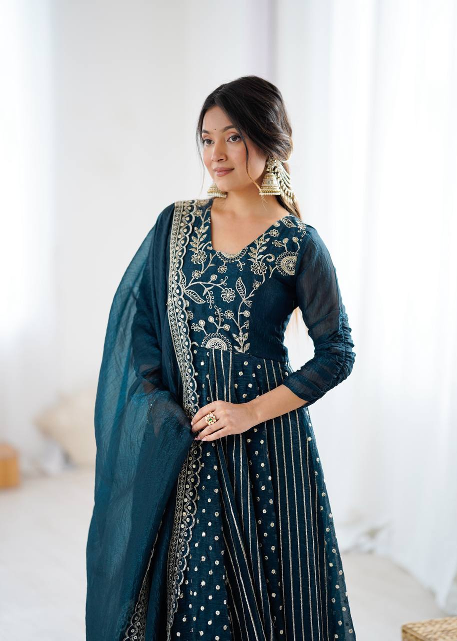 Anarkali Gown with Crunchy Silk and Embroidery