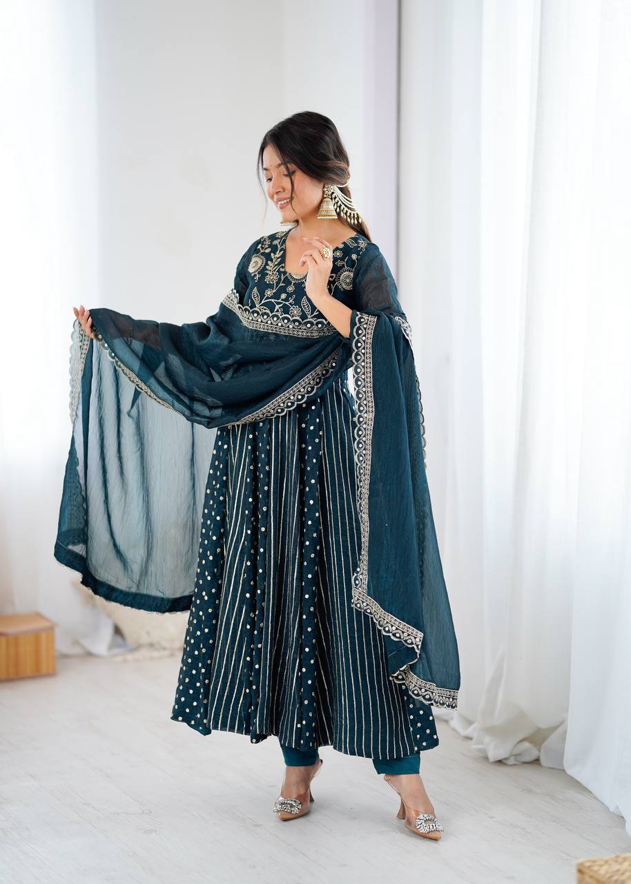 Anarkali Gown with Crunchy Silk and Embroidery