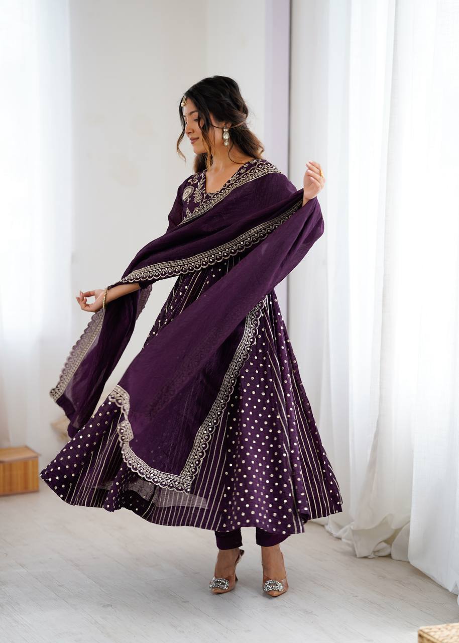 Anarkali Gown with Crunchy Silk and Embroidery
