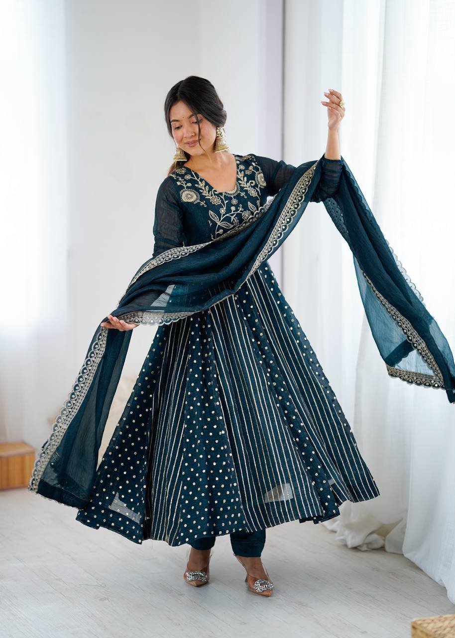 Anarkali Gown with Crunchy Silk and Embroidery