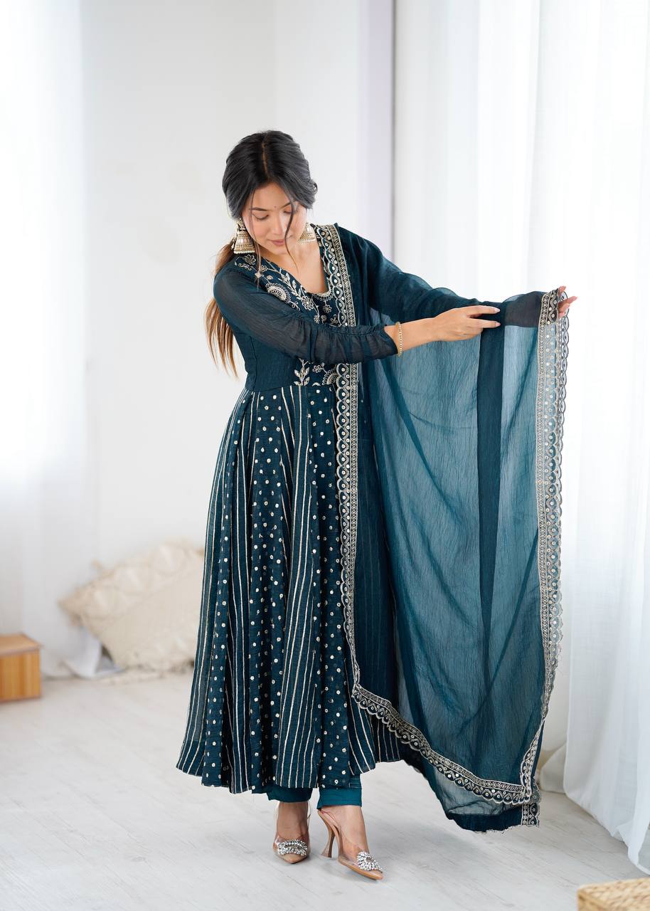 Anarkali Gown with Crunchy Silk and Embroidery