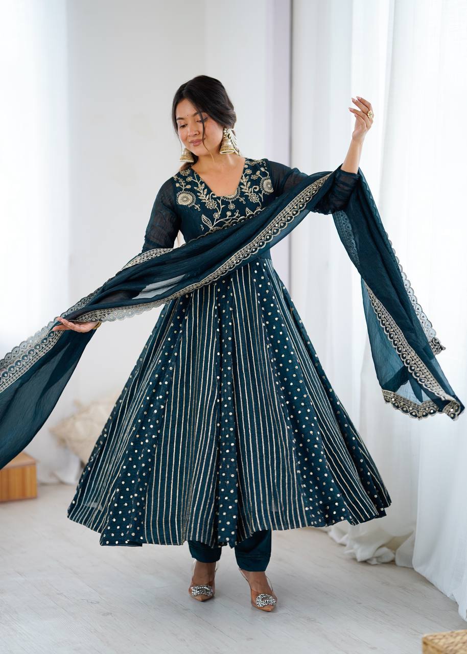 Anarkali Gown with Crunchy Silk and Embroidery