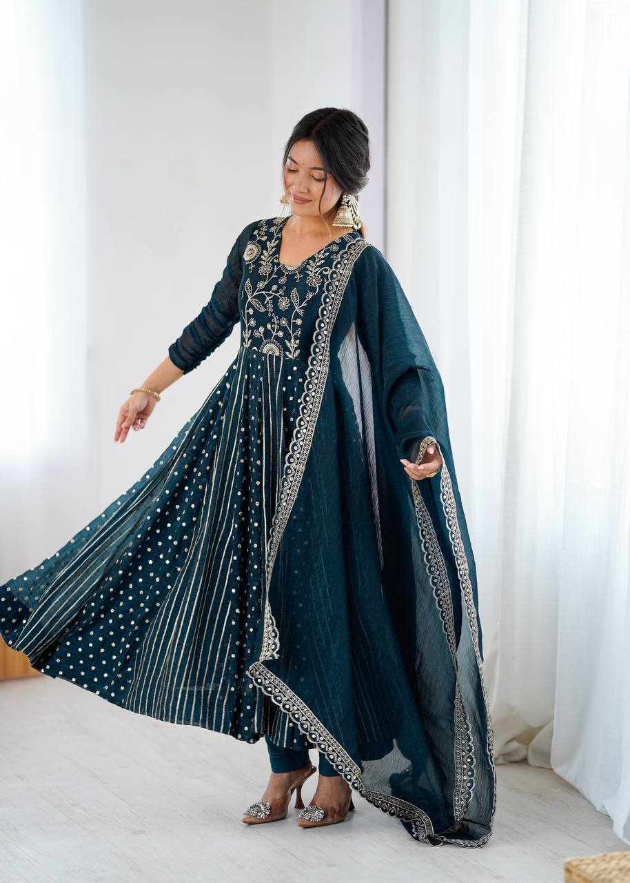 Anarkali Gown with Crunchy Silk and Embroidery