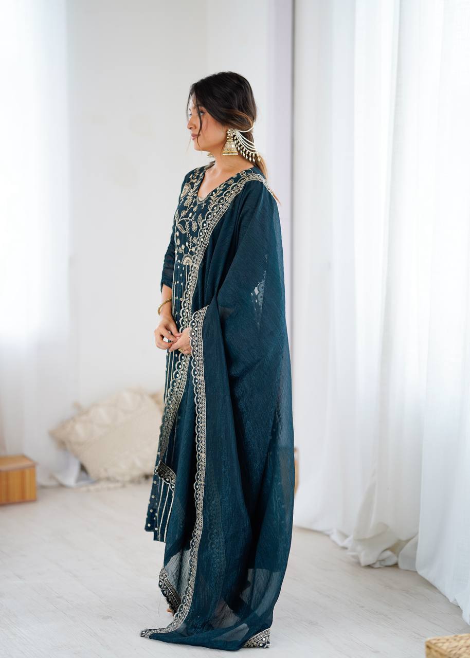 Anarkali Gown with Crunchy Silk and Embroidery