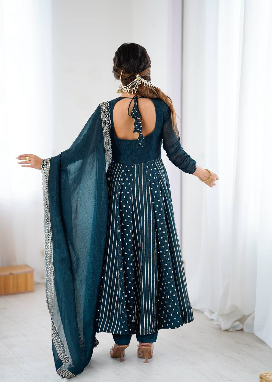 Anarkali Gown with Crunchy Silk and Embroidery