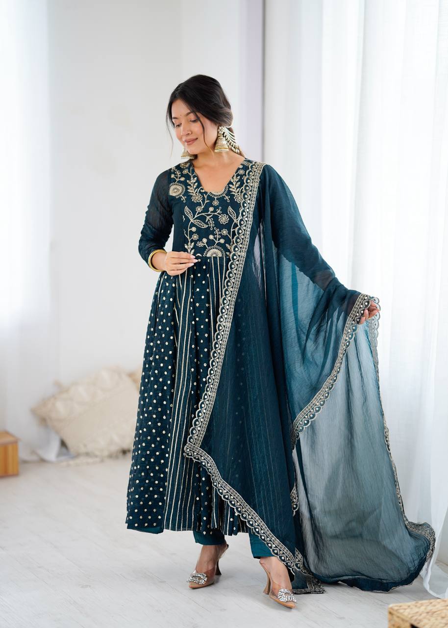 Anarkali Gown with Crunchy Silk and Embroidery