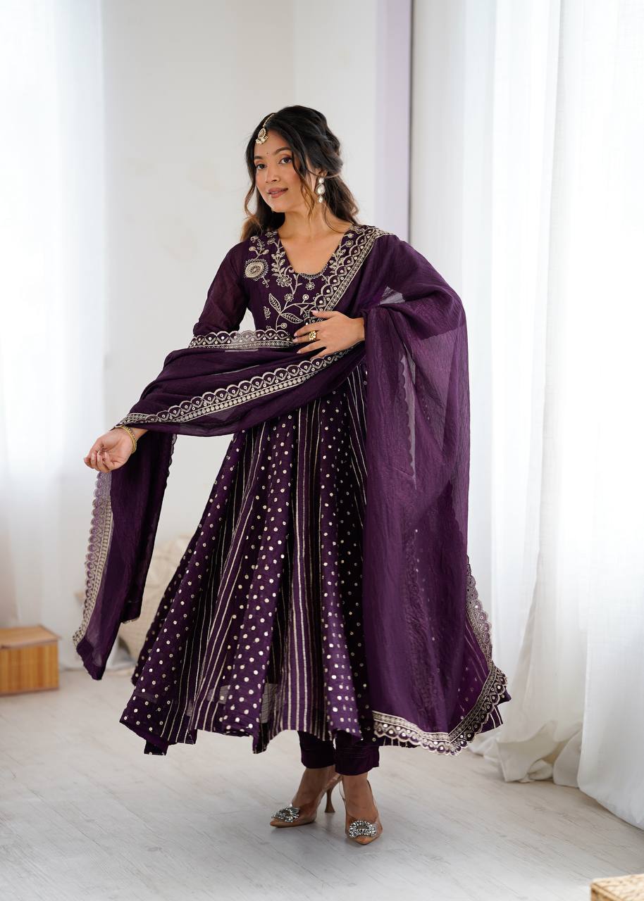 Anarkali Gown with Crunchy Silk and Embroidery