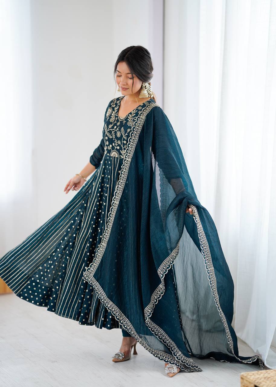 Anarkali Gown with Crunchy Silk and Embroidery