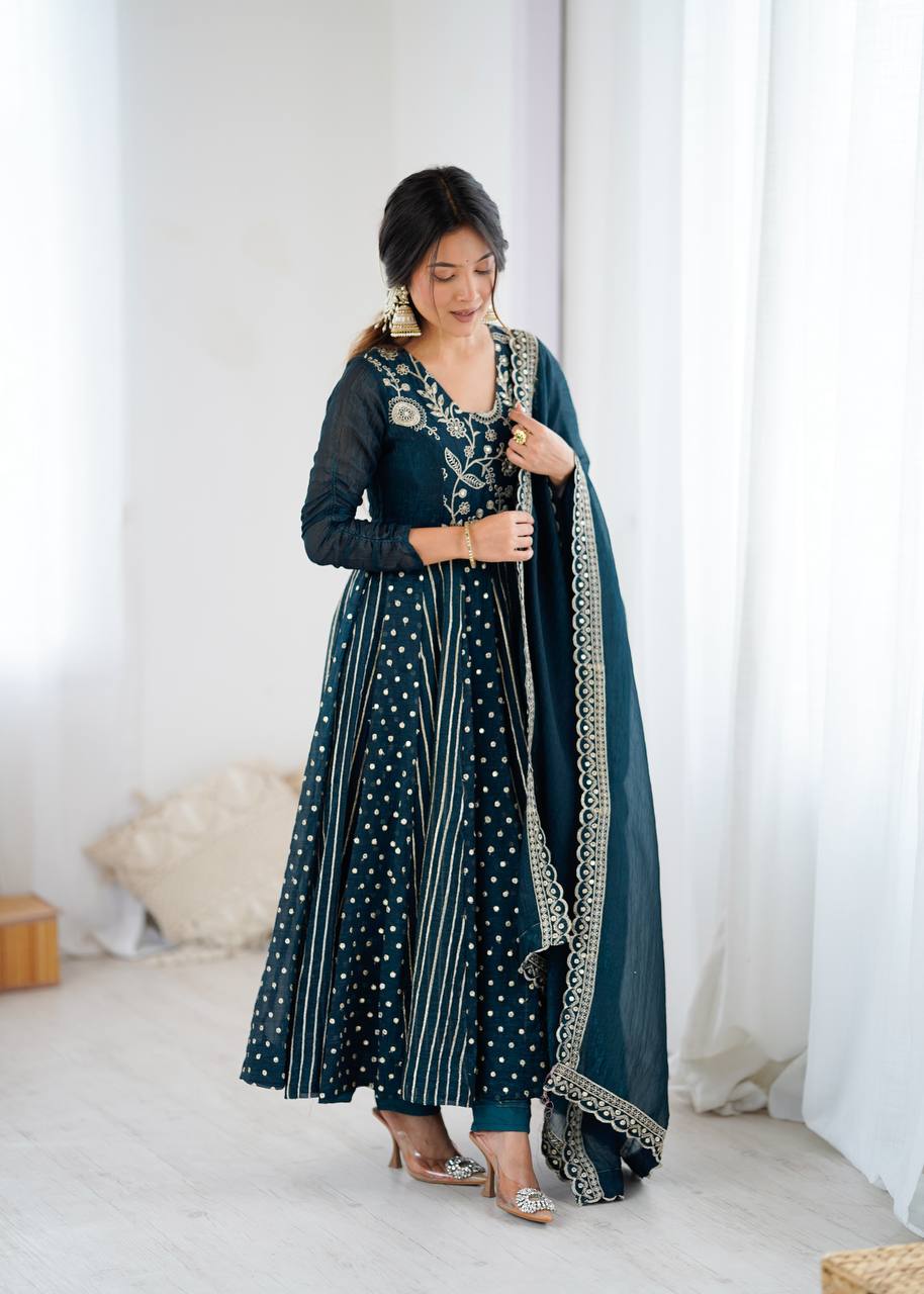 Anarkali Gown with Crunchy Silk and Embroidery