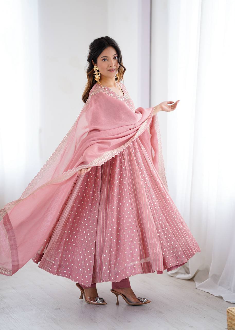 Anarkali Gown with Crunchy Silk and Embroidery