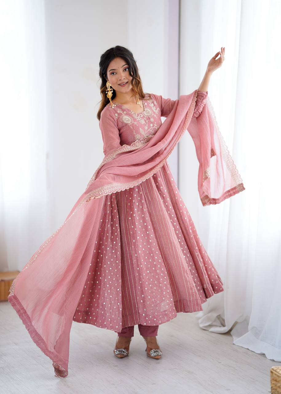 Anarkali Gown with Crunchy Silk and Embroidery