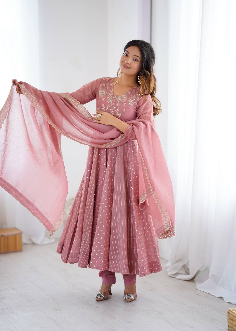 Anarkali Gown with Crunchy Silk and Embroidery