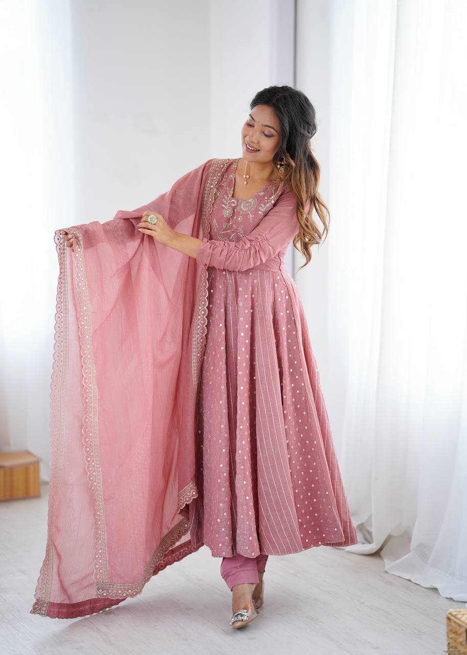 Anarkali Gown with Crunchy Silk and Embroidery