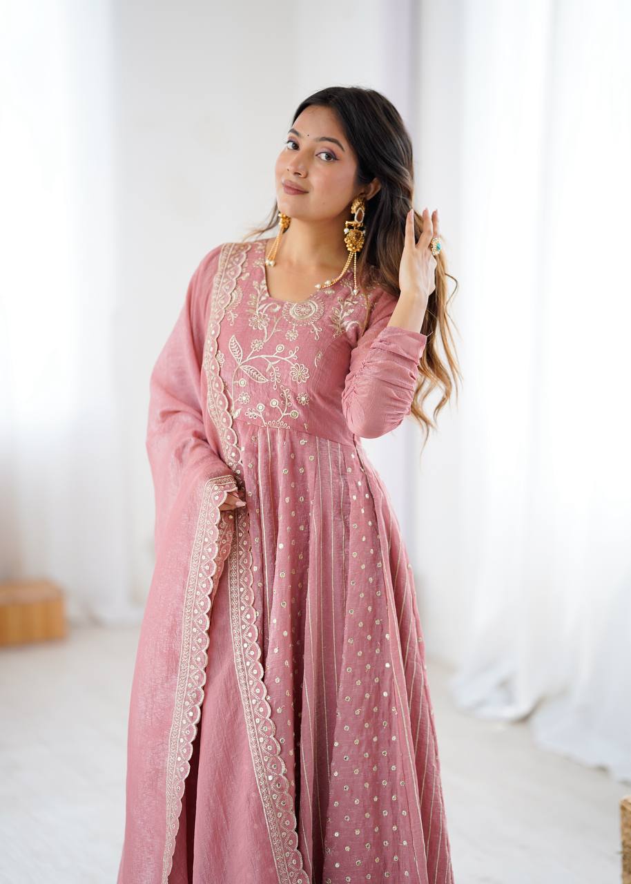 Anarkali Gown with Crunchy Silk and Embroidery