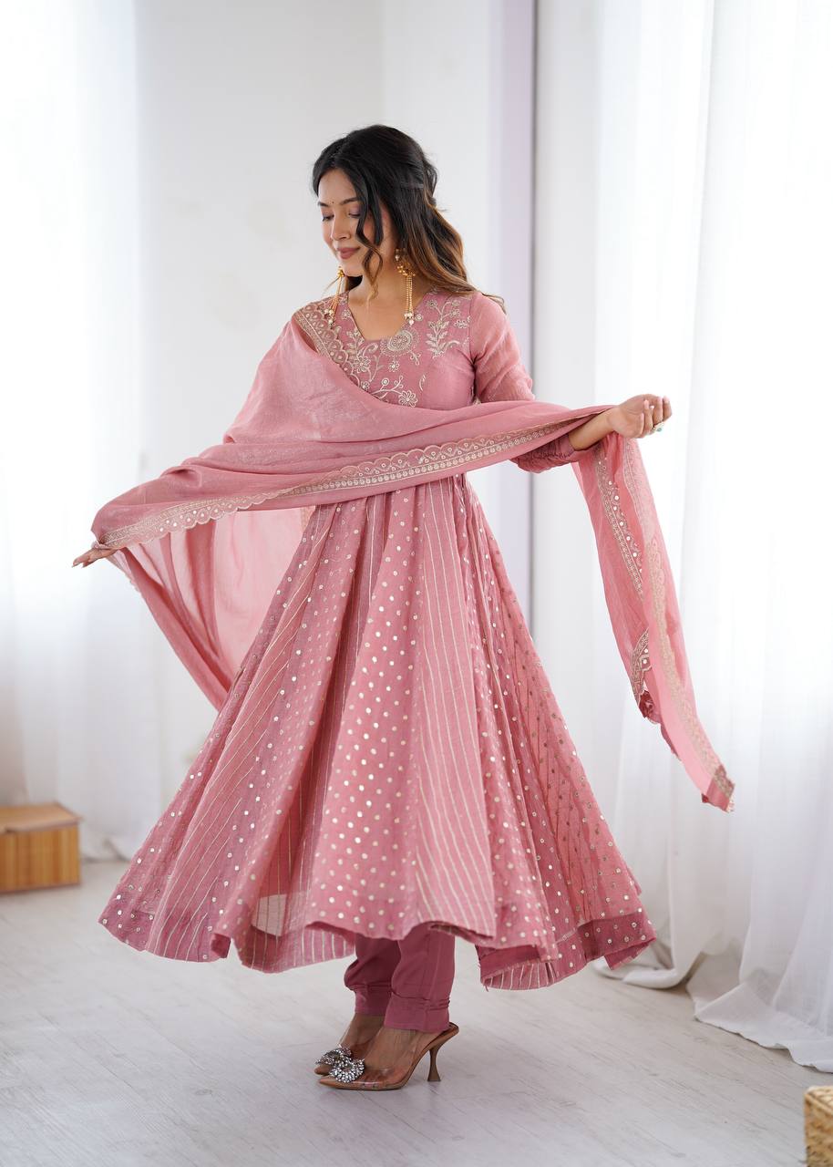 Anarkali Gown with Crunchy Silk and Embroidery