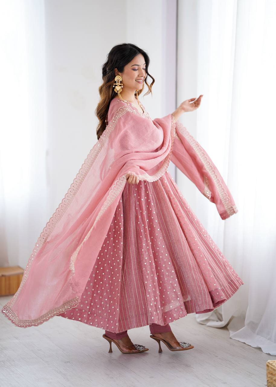 Anarkali Gown with Crunchy Silk and Embroidery