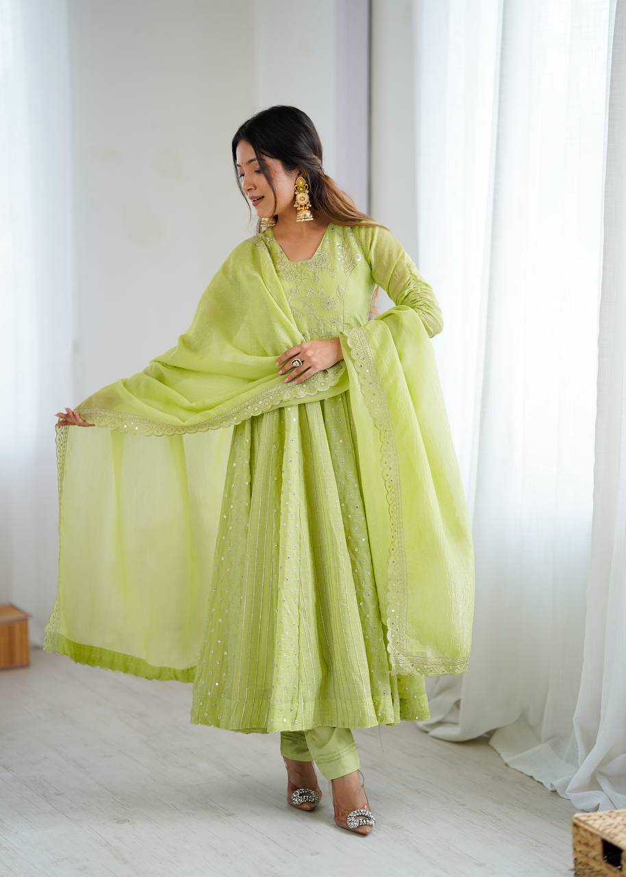 Anarkali Gown with Crunchy Silk and Embroidery