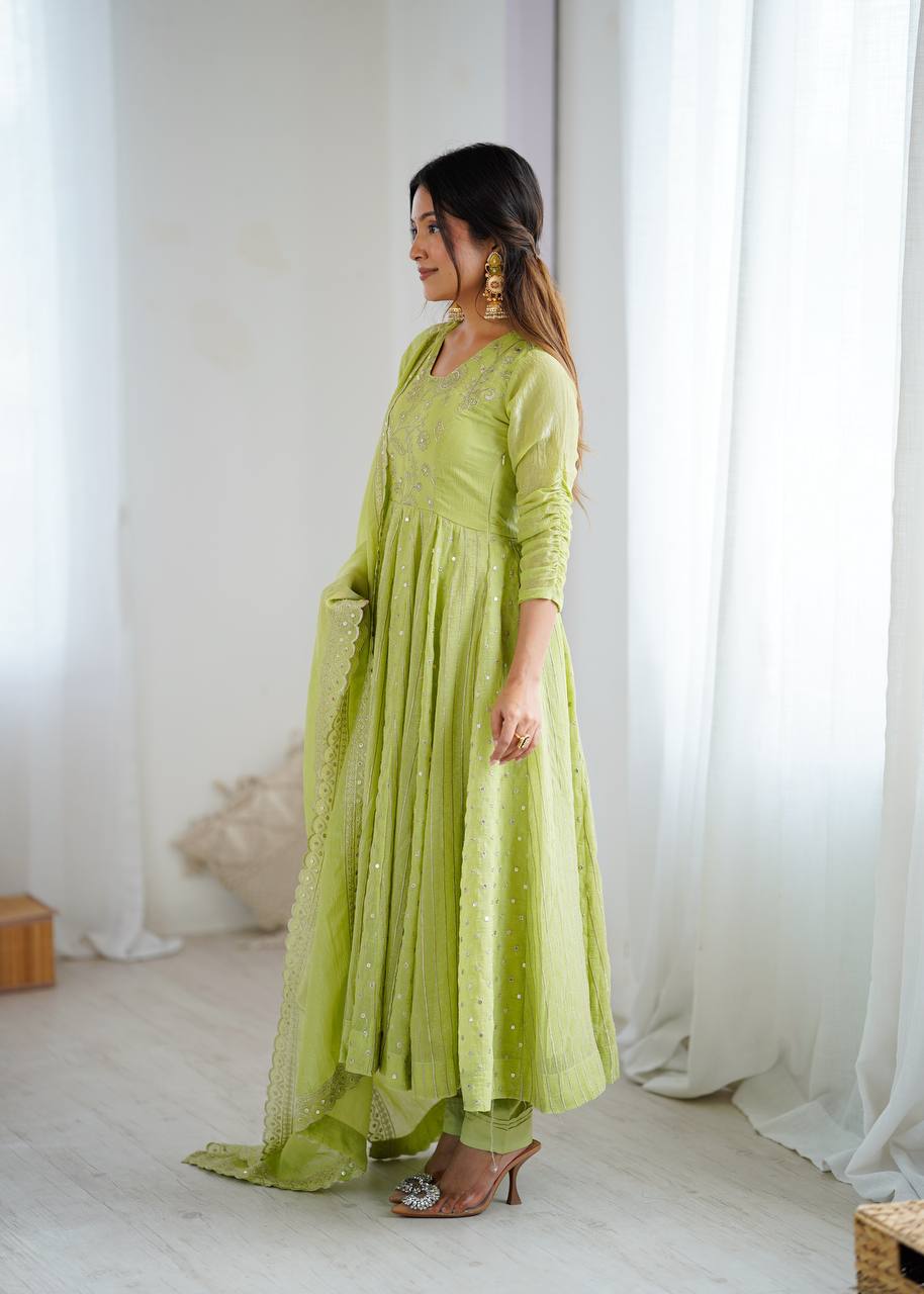 Anarkali Gown with Crunchy Silk and Embroidery