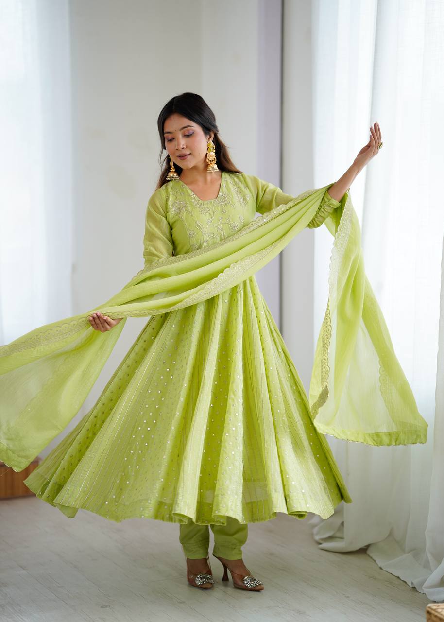 Anarkali Gown with Crunchy Silk and Embroidery