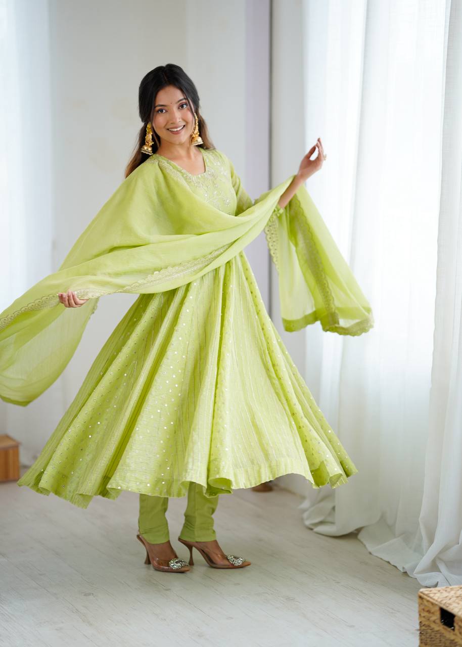 Anarkali Gown with Crunchy Silk and Embroidery
