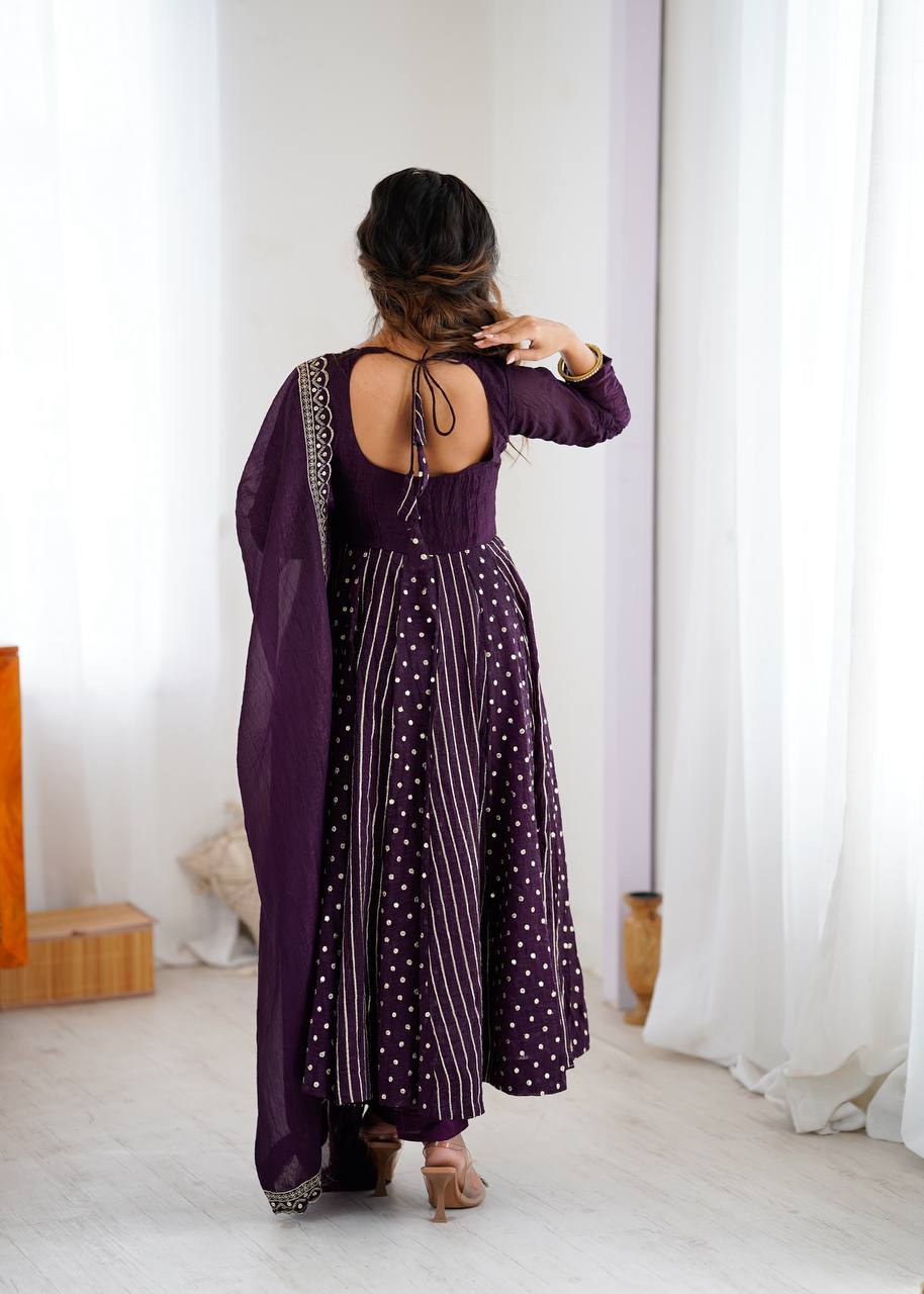 Anarkali Gown with Crunchy Silk and Embroidery