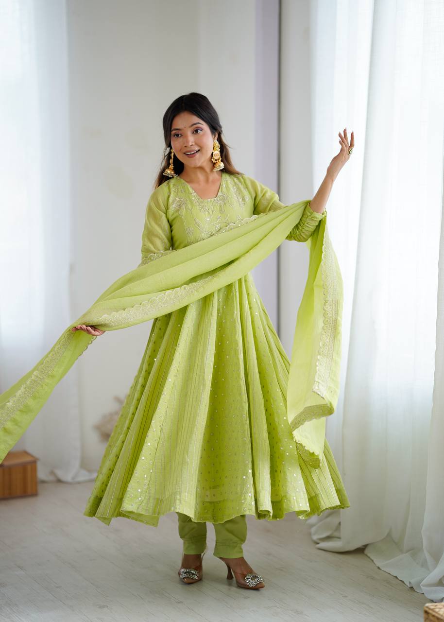 Anarkali Gown with Crunchy Silk and Embroidery