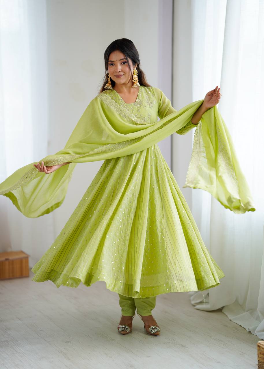 Anarkali Gown with Crunchy Silk and Embroidery
