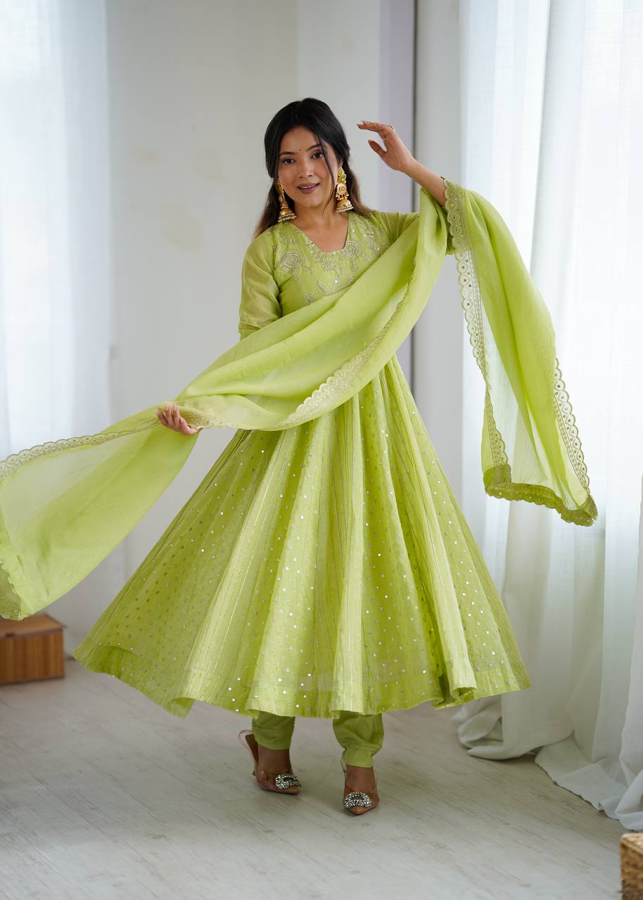 Anarkali Gown with Crunchy Silk and Embroidery