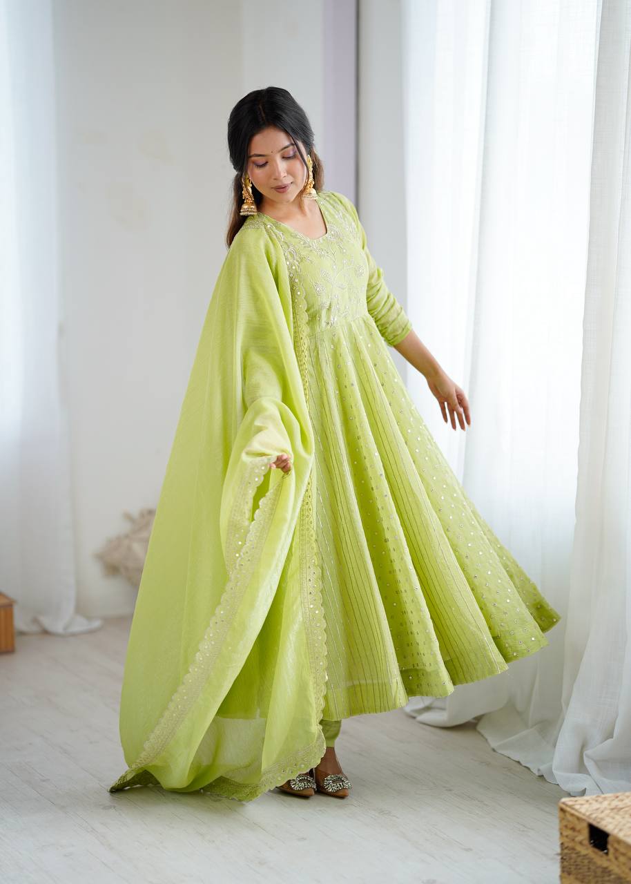 Anarkali Gown with Crunchy Silk and Embroidery