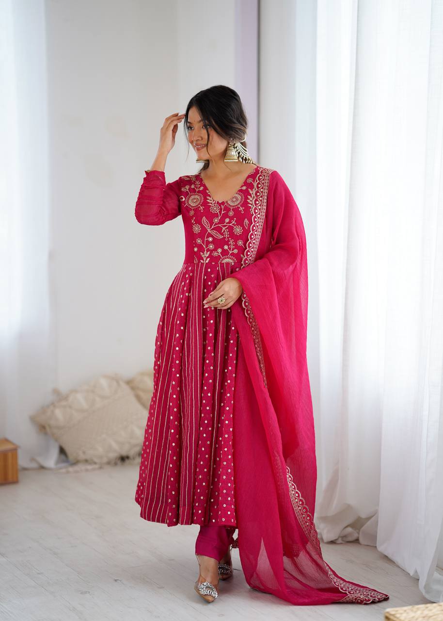 Anarkali Gown with Crunchy Silk and Embroidery