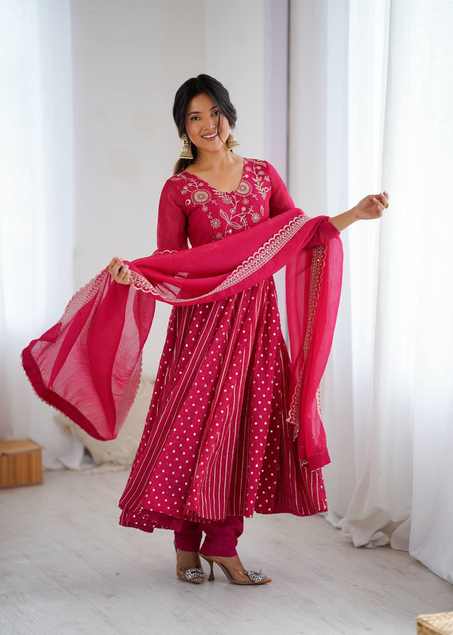 Anarkali Gown with Crunchy Silk and Embroidery