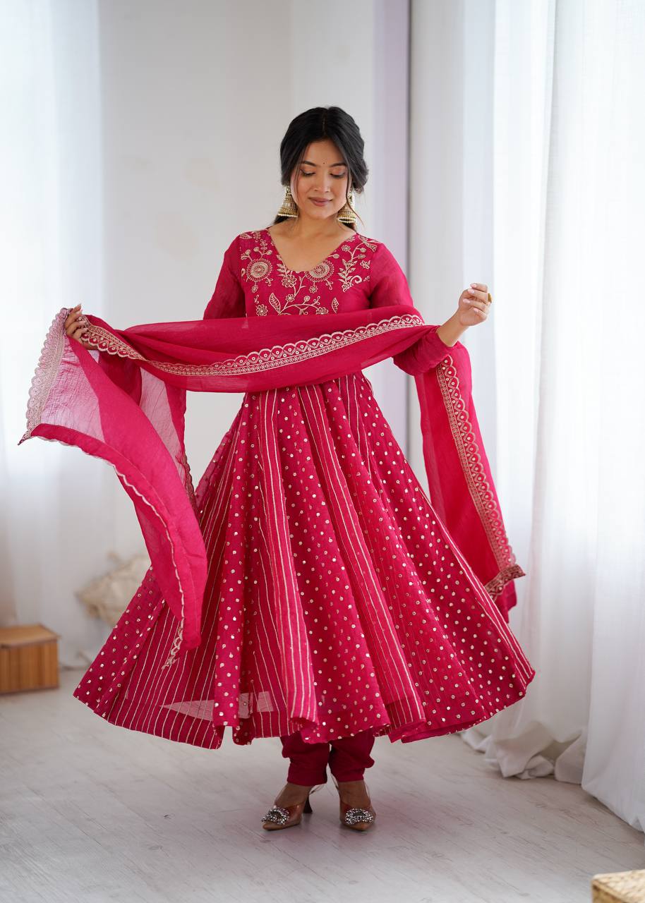 Anarkali Gown with Crunchy Silk and Embroidery