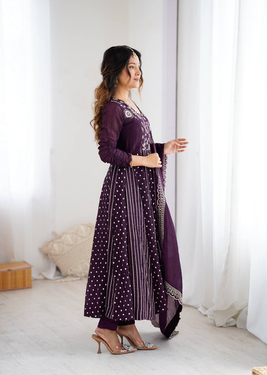 Anarkali Gown with Crunchy Silk and Embroidery