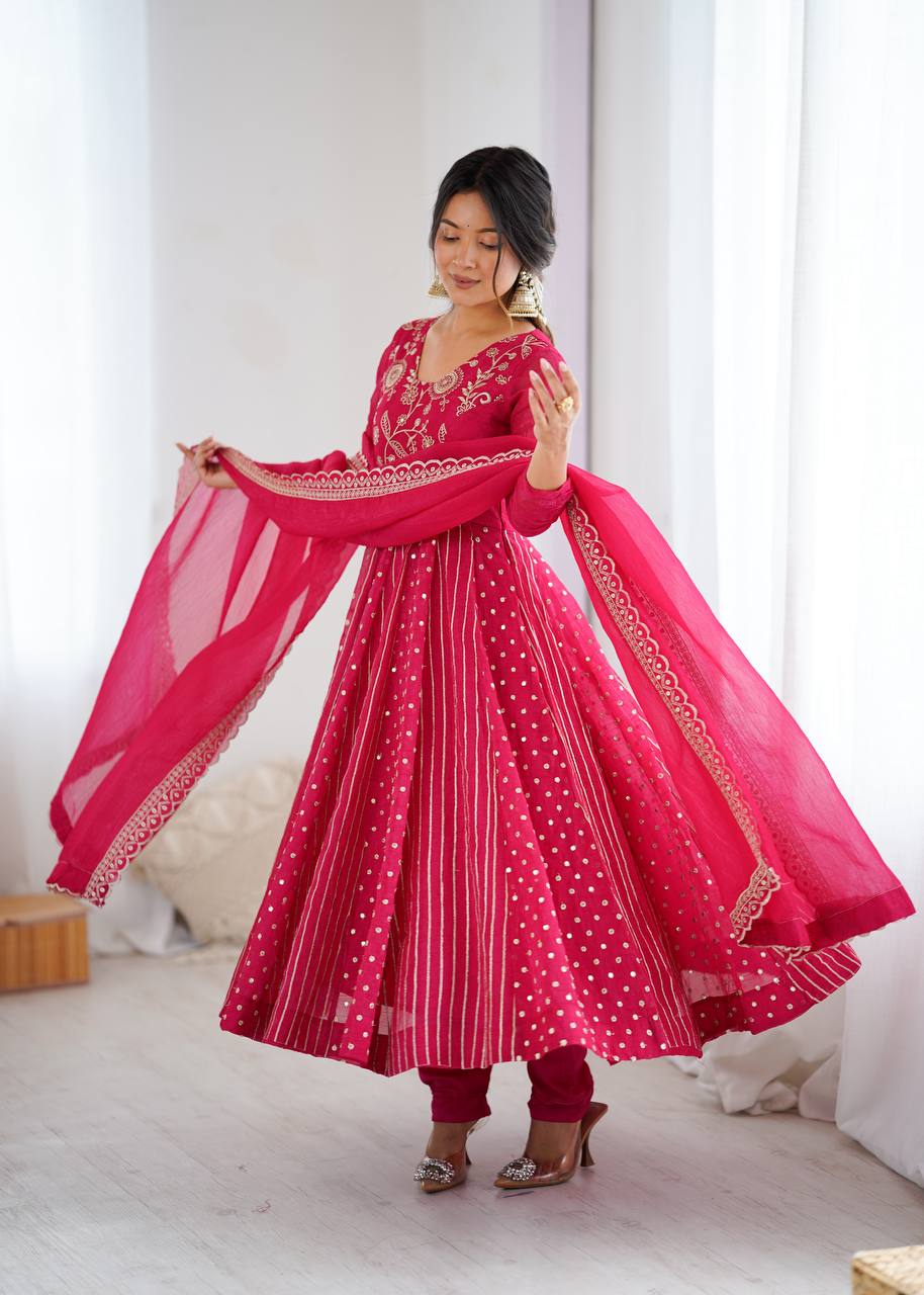 Anarkali Gown with Crunchy Silk and Embroidery