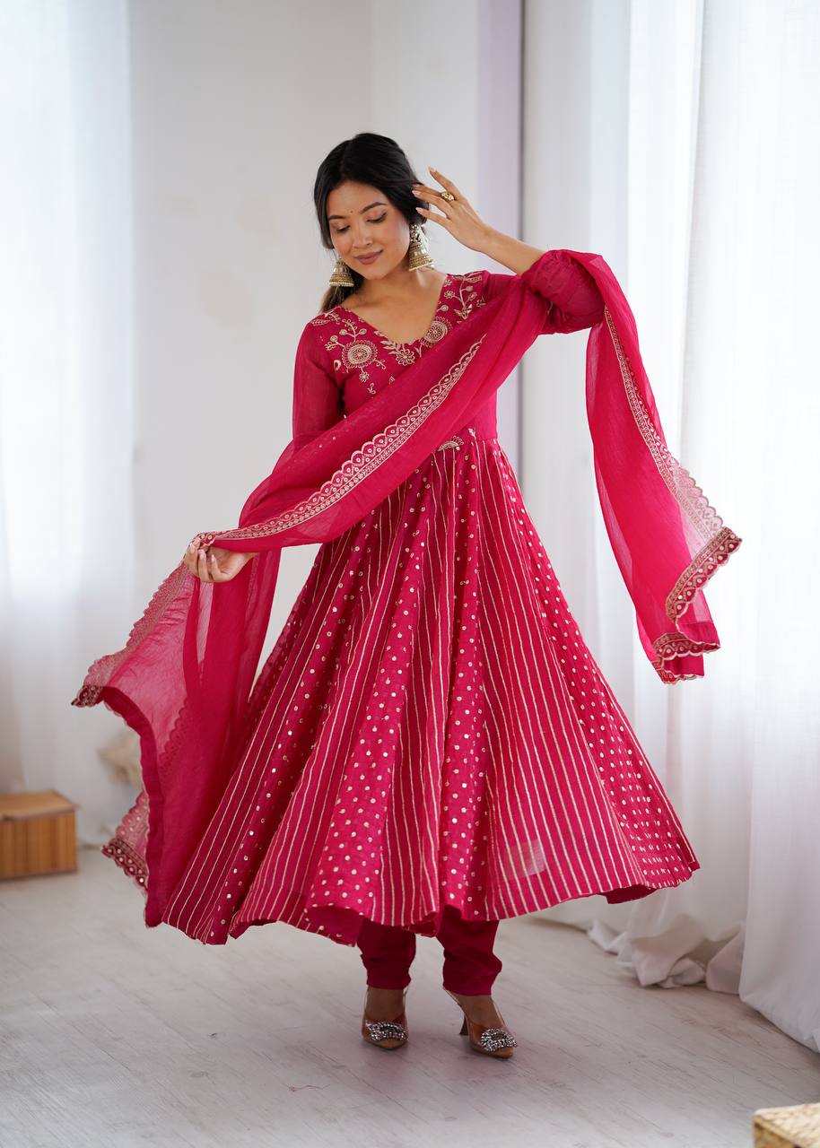 Anarkali Gown with Crunchy Silk and Embroidery