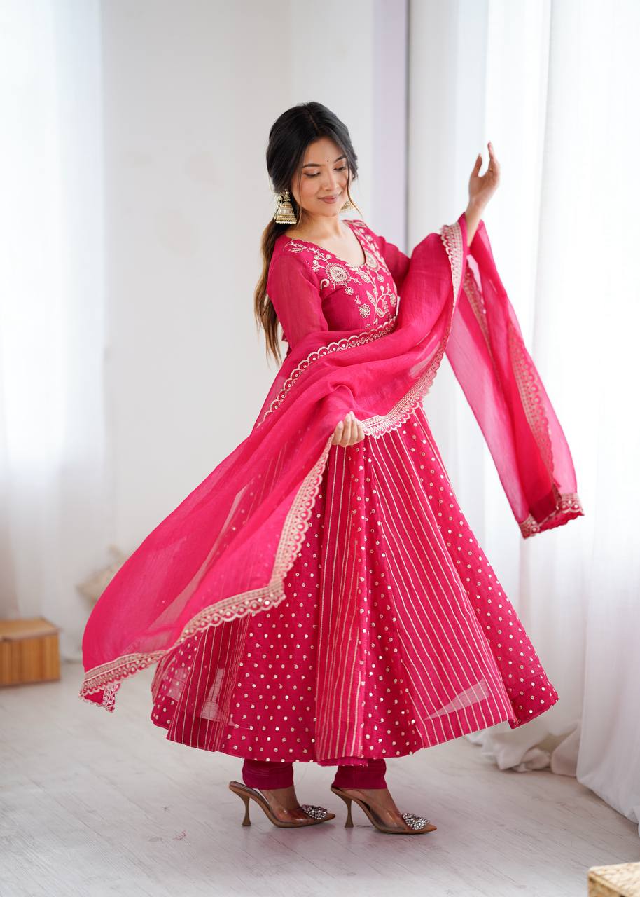 Anarkali Gown with Crunchy Silk and Embroidery