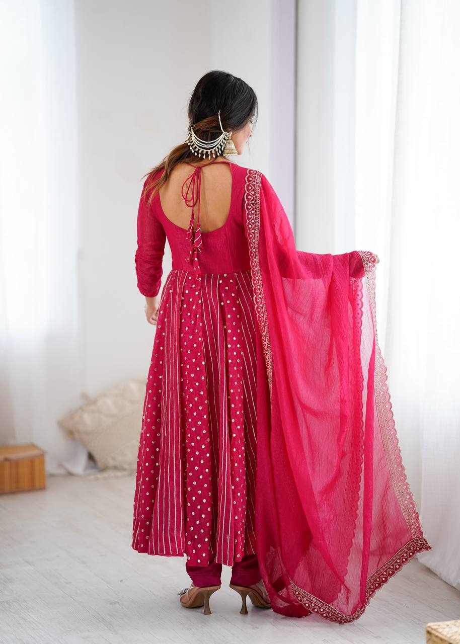Anarkali Gown with Crunchy Silk and Embroidery
